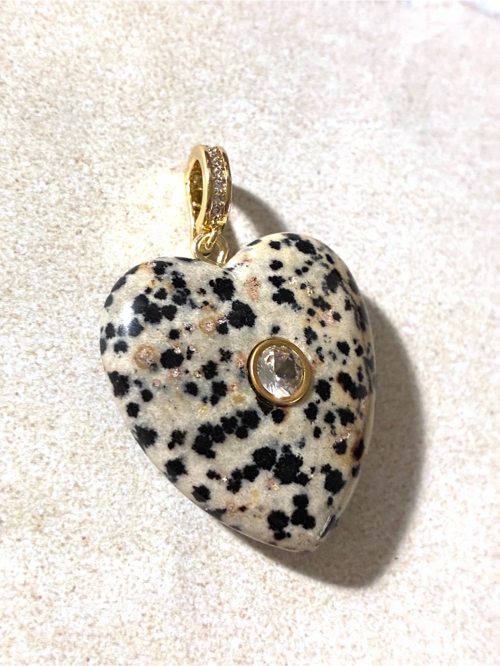 Dalmatian Jasper Heart Pendant Necklace with Gold Accent